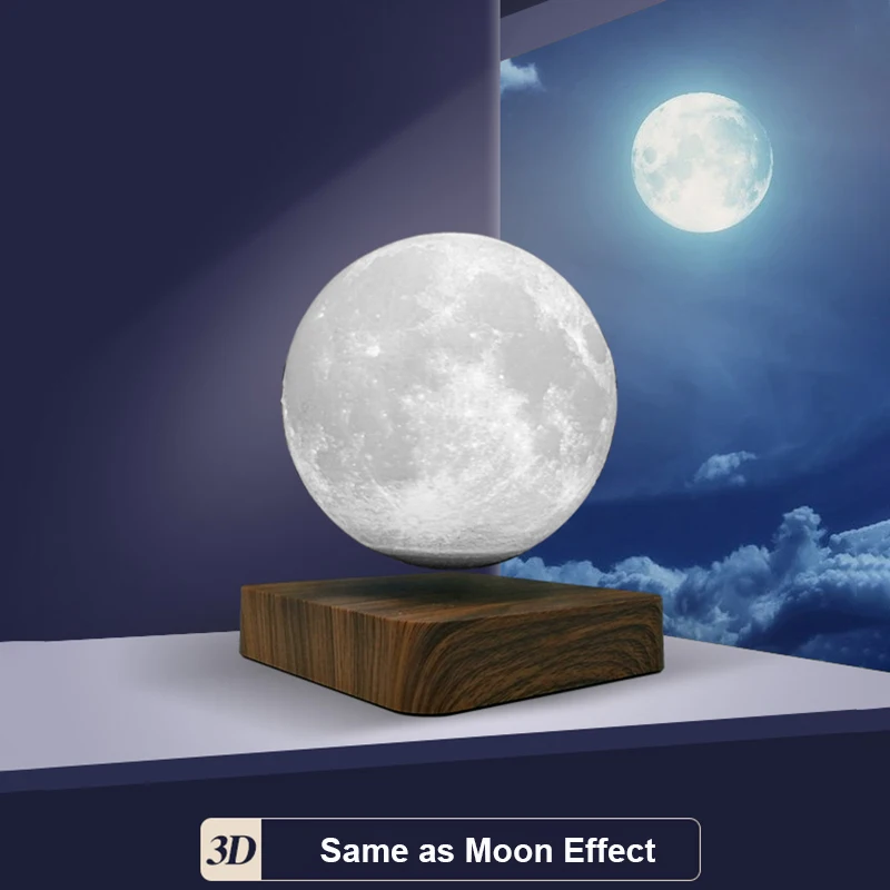 3D Moon Lamp Magnetic Levitation Bedside Table Lamp 360 Rotation Floating Led Night Light with Wooden Base Lamp Novelty Gifts