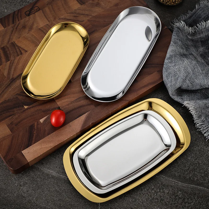 

Nordic Style Gold Dining Plate Stainless Steel Dessert Plate Towel Nut Fruit Cake Tray Snack Kitchen Plate Steak Kitchen Plate
