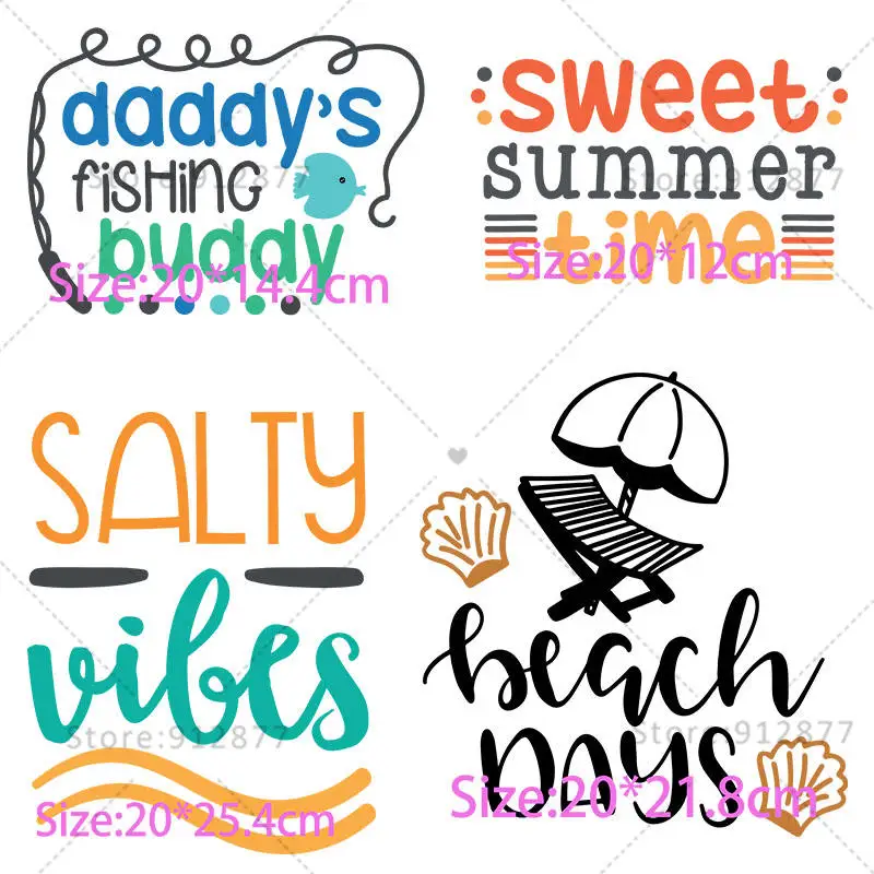 Нашивки «сделай сам» на одежду, с морской водой и ограждением, солнце, пляж, дом, океан, воздух, соленые волосы, летние термоперенос, DTF печать ручной работы