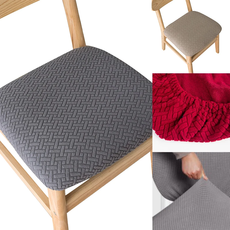 

1pc Dining Room Chair Cover Dustproof Spandex Jacquard Cushion Solid Chair Seat Protector Case Removable Slipcovers Washable