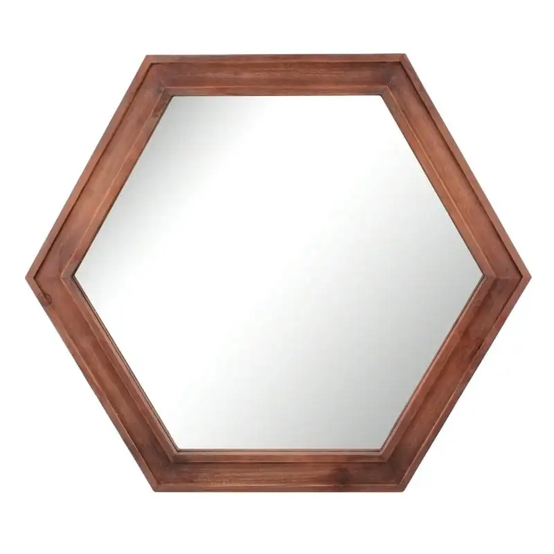 

23.8" x 20.6" Redwood Modern Wood Hexagon Wall Mirror