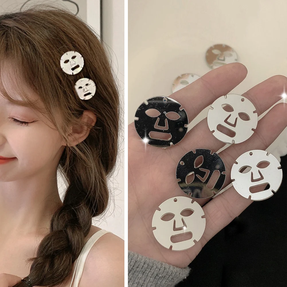 

Girls Cute Mirror Facial Mask Hairpin Side Clips Silver Metal Hair Clips Headdress Women Party Funny Festival Hair Accessories
