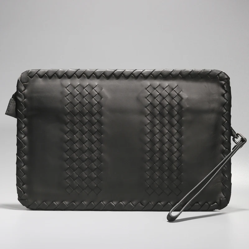 

2022 New Top Layer Leather Hand Woven Men's Clutch Light Casual Men Handbag Fashion Personal Envelope Bag Large Capacity 45