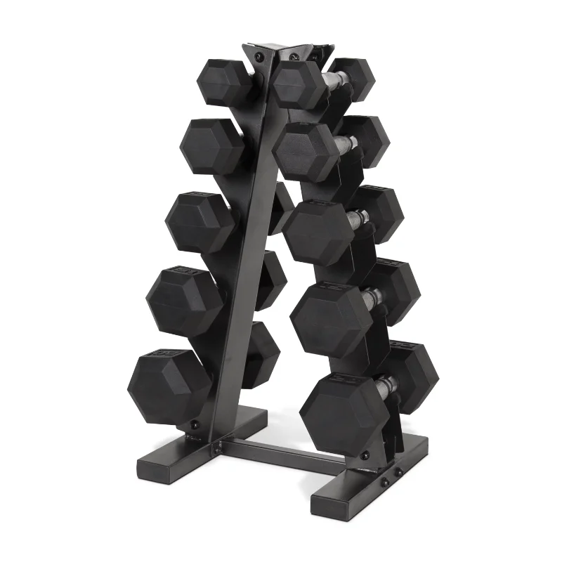 

[Flash Deal]Fuel Pureformance by CAP 150 lb Coated Rubber Hex Dumbbell Weight Set with A-Frame Rack, Black[US Stock]