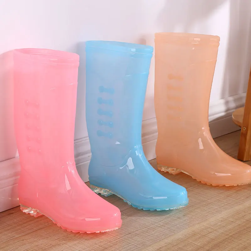 2022 New Rain Boots Women Transparent Rubber Shoes Candy Colors Fashion High Boots Outdoor Work Boots Waterproof Galoshes Women