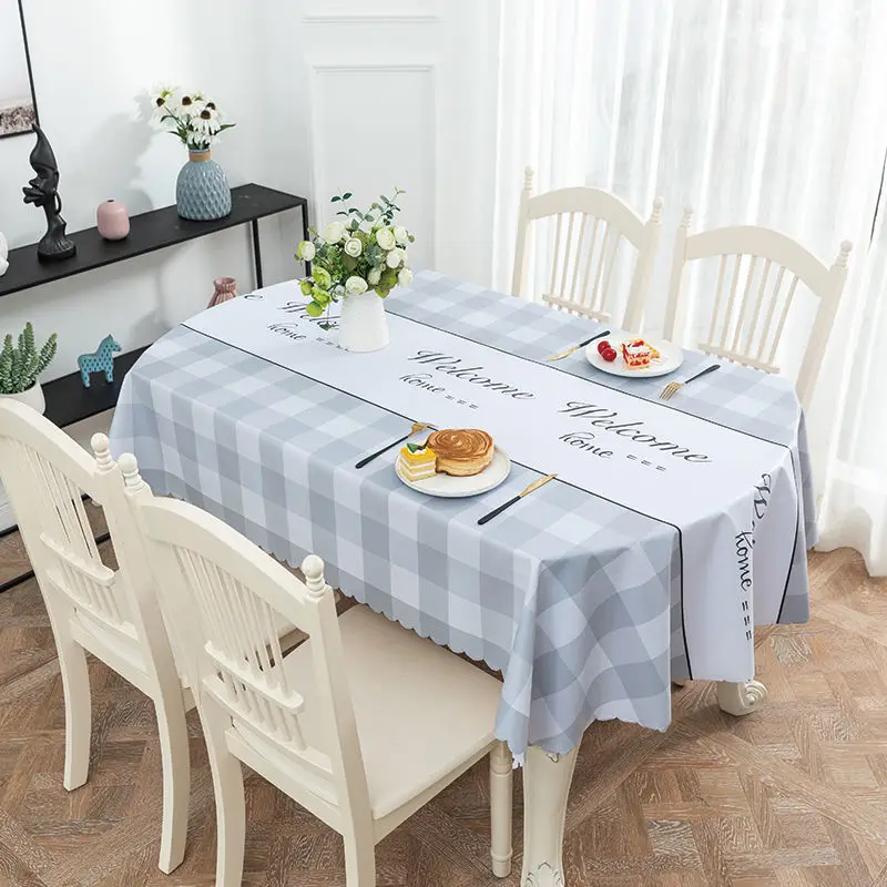 

Tablecloth Oval 185cm PVC Waterproof Ellipse Table Cover Oilproof White Modern Style for Dining Table Cloth Decroation Hotel