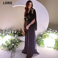 lorie prom dress chiffon crystal v neck prom gown long sexy thigh slit cape sash bead party gown dubai african vestidos de noche