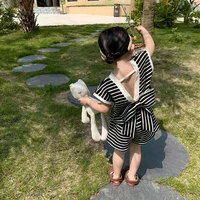 korean childrens clothing girls striped suit 2022 summer new childrens sleeveless t shirt shorts girls suit