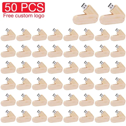 50 шт. в партии вращающийся деревянный флэш-накопитель USB 2.0 128 ГБ бесплатный индивидуальный логотип Pen Drive 64 ГБ карта памяти подарок 32 ГБ 16 ГБ U диск