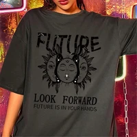 summer fashion o neck short sleeve tops letter head portrait loose casual pullover chic tees black unique printed women t shirts