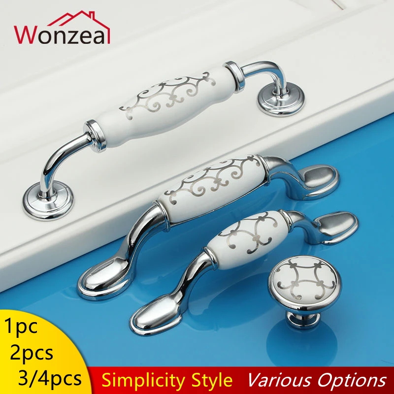 zinc alloy ceramic dresser pulls drawer furniture handles ceramic kitchen cabinet door knobs silver knobs pulls porcelain free global shipping