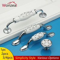 Zinc Alloy Ceramic Dresser Pulls Drawer Furniture Handles Ceramic Kitchen Cabinet Door Knobs Silver Knobs Pulls Porcelain