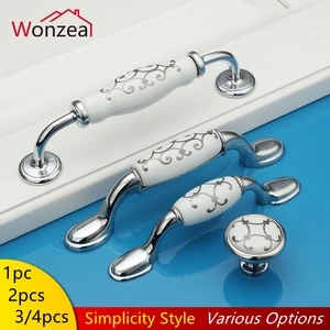 Керамика из сплава на основе цинка ручки для комода, ящики, мебельные ручки, керамические дверные ручки для кухонного шкафа, серебряные ручки, фарфоровые ручки