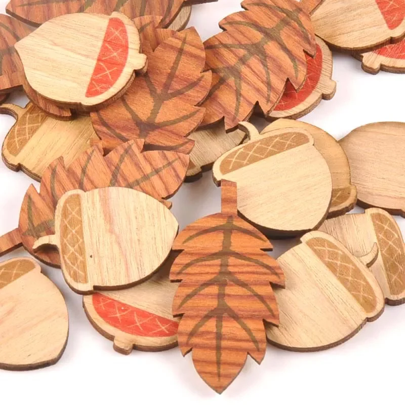 

Mixed Leaf/pine Cone Wooden For Scrapbook Craft Home Decor Unfinished Natural Wood Slices DIY Embellishments 24x32mm m1673