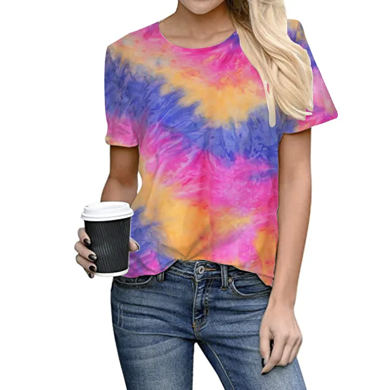 

5XL Big Size Women 3D Gradient Rainbow T Shirts Casual Short Sleeve O-Neck Tie Dye Print Tshirt Summer Tops Plus Size Streetwear