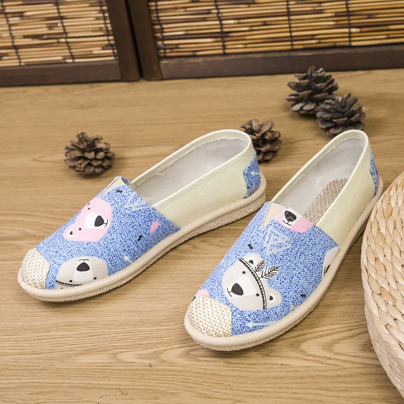 Fashion Women Slip on Flats Print Flat Bottom Light Mesh Lazy Fisherman Shoes Canvas Breathable Flat Women's Single Shoe