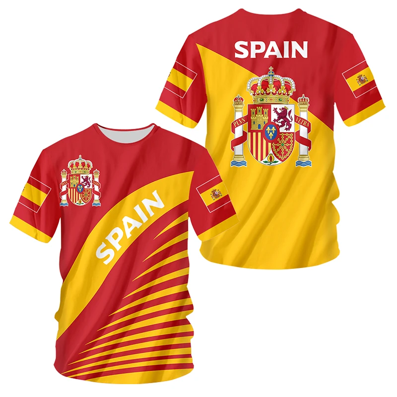 

Футболка мужская с принтом герба Испании, топ с круглым вырезом и короткими рукавами, Одежда большого размера, лето