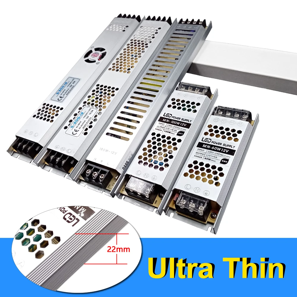 Ультра тонкий светодиодный AC DC Питание трансформатор 220 В до 12V 24V LED