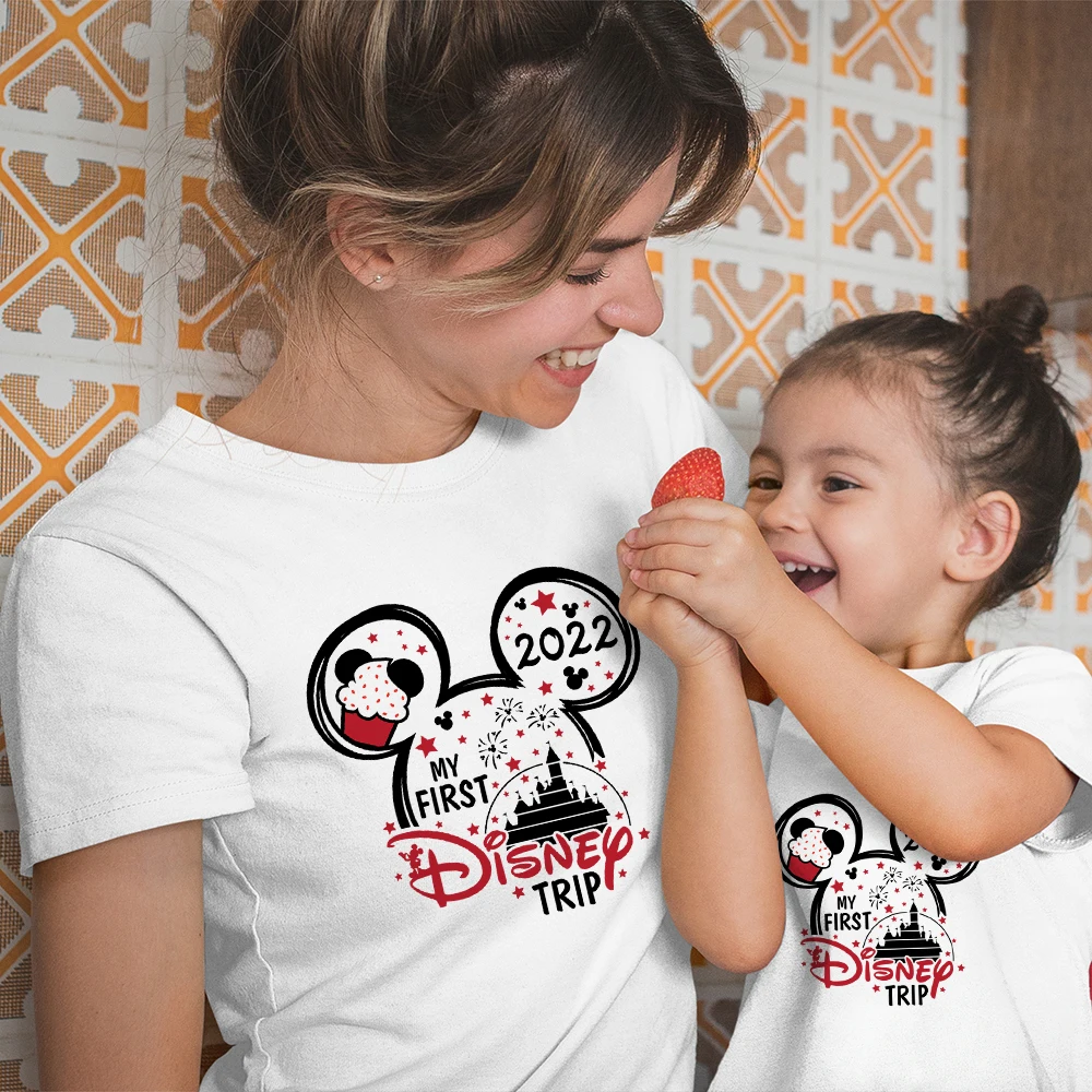 Mother Kids Family Look Clothes 2022 My First Disney Trip Mickey Mouse T-shirt Women Fashion Summer Boy Girl T Shirt Children disney my first 1000 words