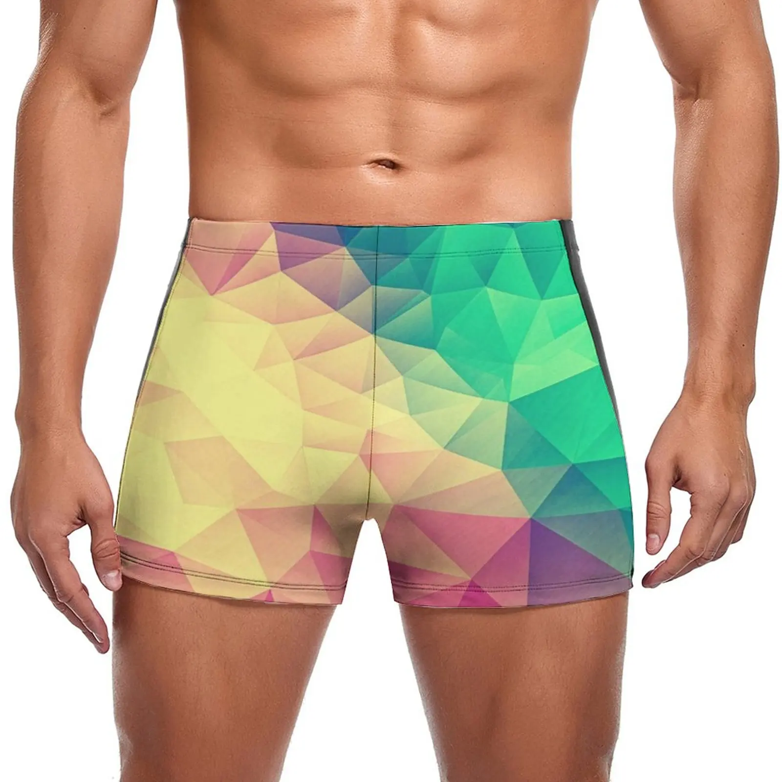 

Плавки с абстрактным геометрическим принтом, многоцветные треугольные прочные трендовые боксеры для плавания, мужские купальники для бассейна