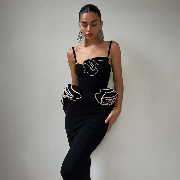 Женский купальник из двух предметов черный с 3D цветами роскошная пляжная одежда