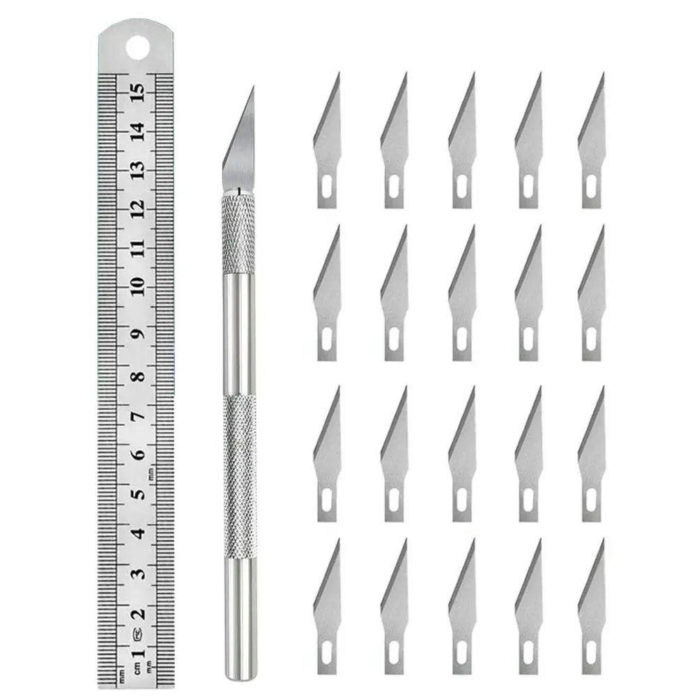

Precision Cutter Carving Hobby Knife Kit with 20pcs Blades and Stainless Steel Ruler for DIY Art Work Cutting Craft Scrapbooking