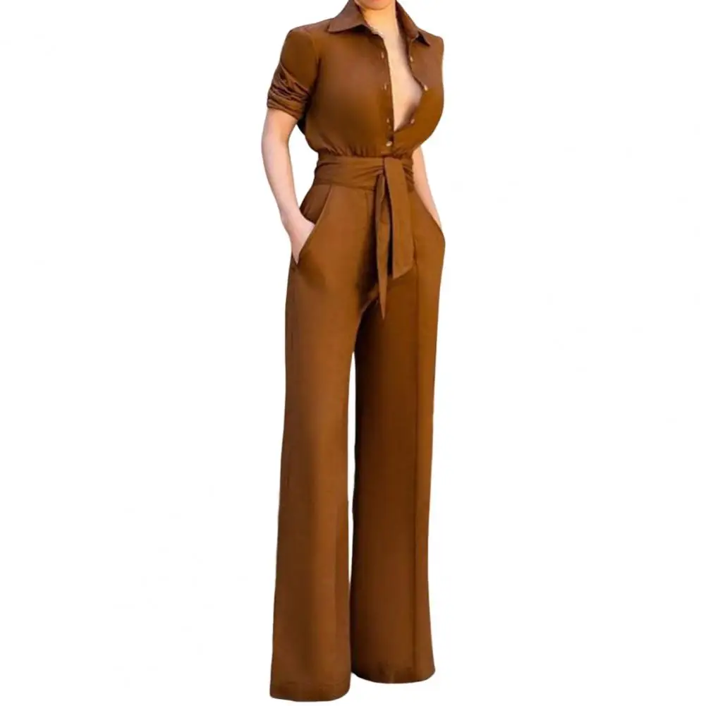 

Stylish Summer Romper Pockets Right-ankle Shoulder Straight Tight Waist Long Sleeves Women Romper