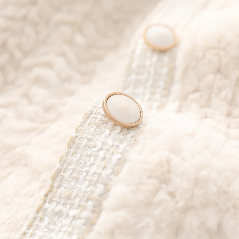 Vimly Luxury Faux Fur Tweed Coat Winter Warm Jacket Women 2022 Fashion Elegant Short Ladies Overcoat for Winter Clothing 50398