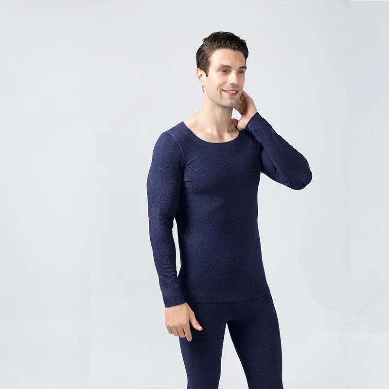 New Autumn and Winter Men's Autumn Clothes and Pants Set Thickened Warm Darlon Pajama Set Thermal Underwear Solid Color Men