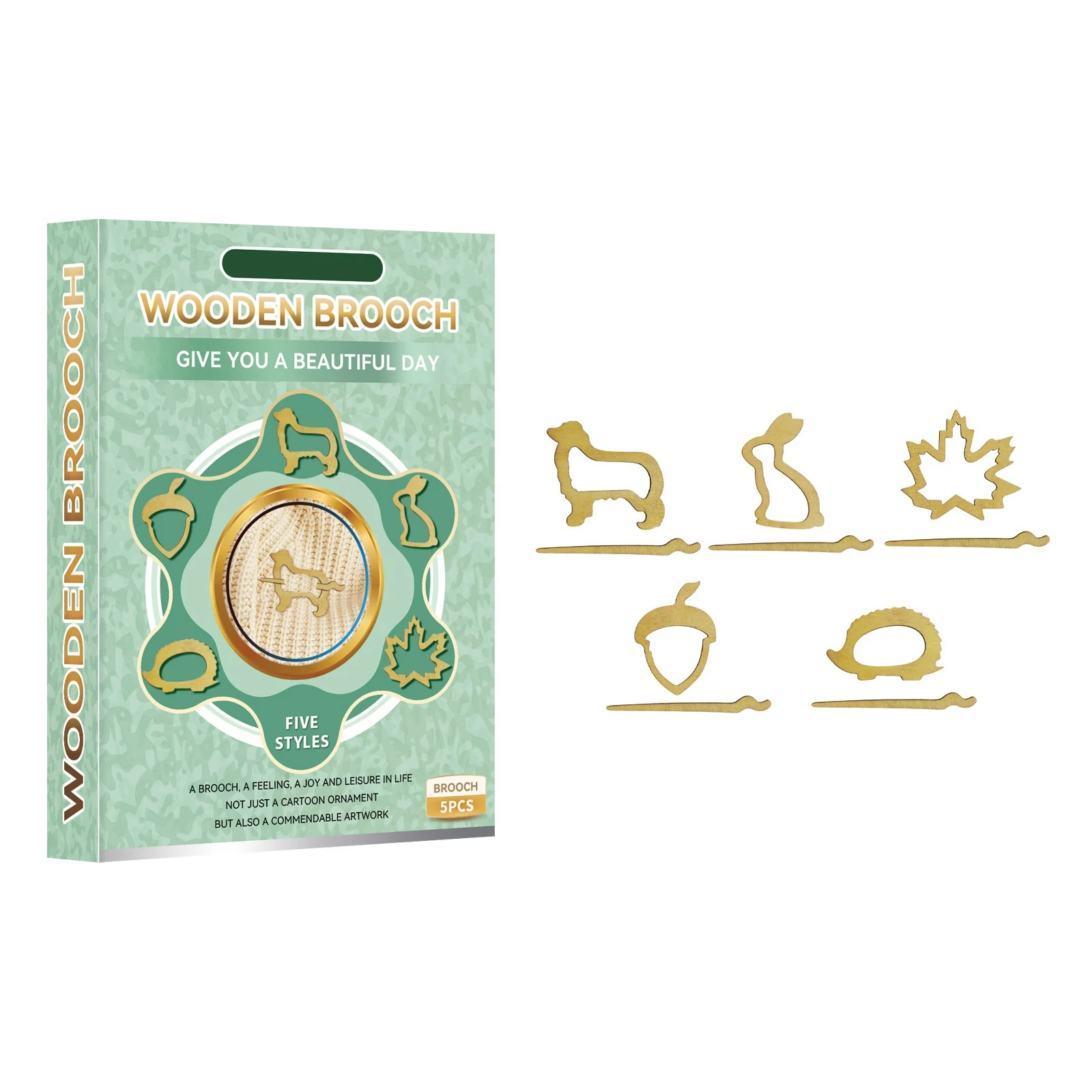 

5 шт., деревянные броши в виде животных