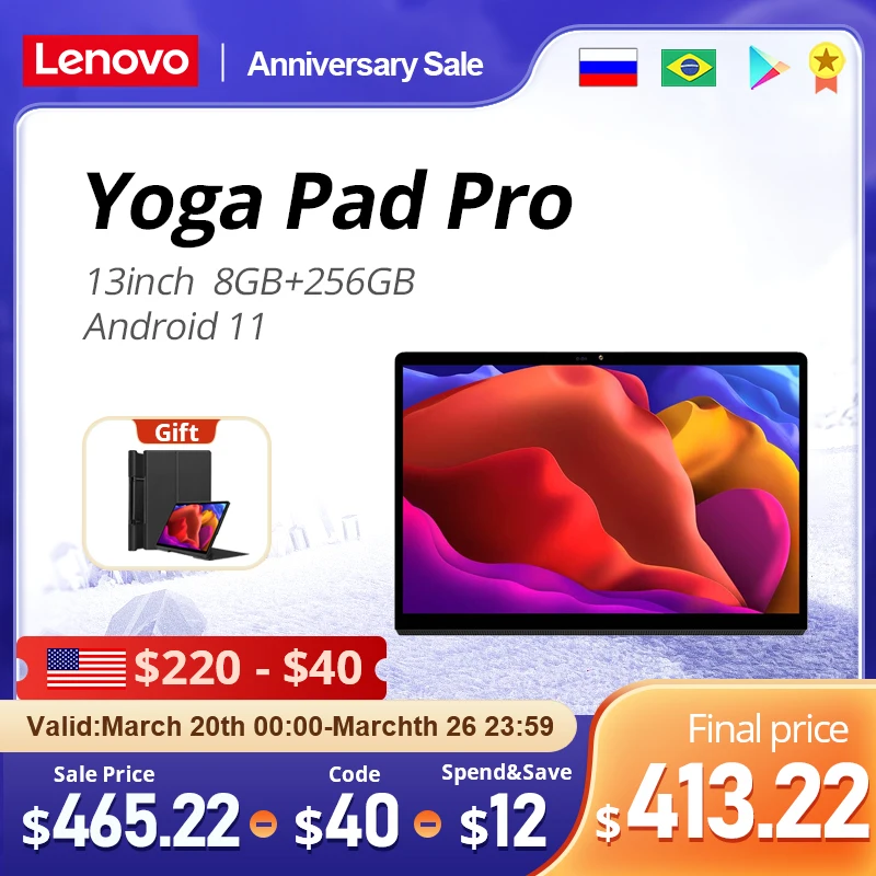 Lenovo tablet PC Yoga pad pro Tab 13 Global version Xiaoxin Pad tablets YT-K606F SD870 13inch IPS 8GB RAM 256GB ROM  Android 11