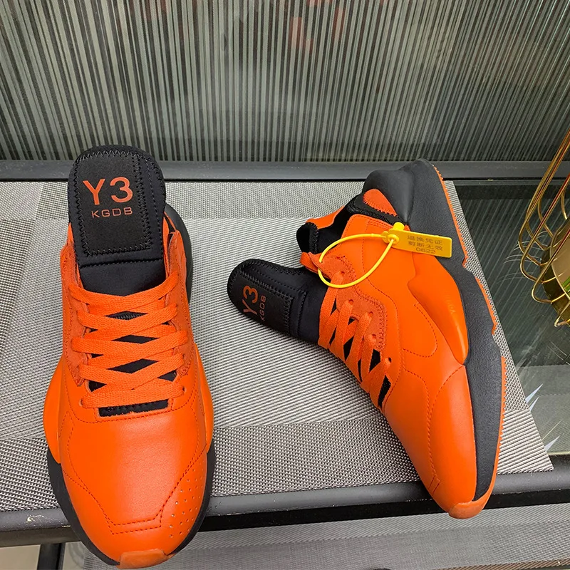 KGDB Y3 Sneaker Men Thick Soled Orange Jogging Shoes Women's Sports Shoes Leather Lace-up Running Shoes Sneaker for Men