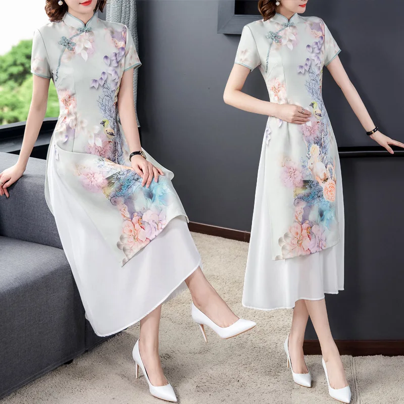2022 New Fashion Spring Summer Chinese Dress Luxury Brand Cheongsam Evening Dress For Women Party Dress Fashion Silk Dress Tight