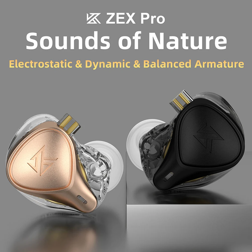

KZ ZEX Pro электростатические + динамические + сбалансированные наушники-вкладыши шумоподавляющие спортивные игры HIFI гарнитура съемный кабель