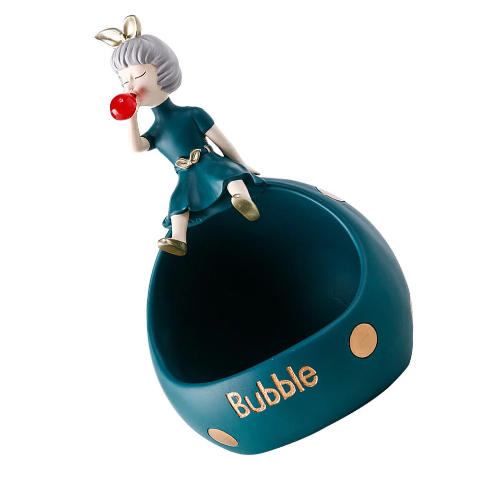 

1Pc Resin Craft Adorable Girl Desktop Adornment Storage Ornament (Green)