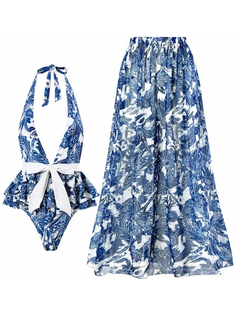 2023 Women Summer Clothes Flower Print Casual Tank Tops Bodysuits And Skirt Fitness Skinny Outfit Suit Two Piece 2pc Sets