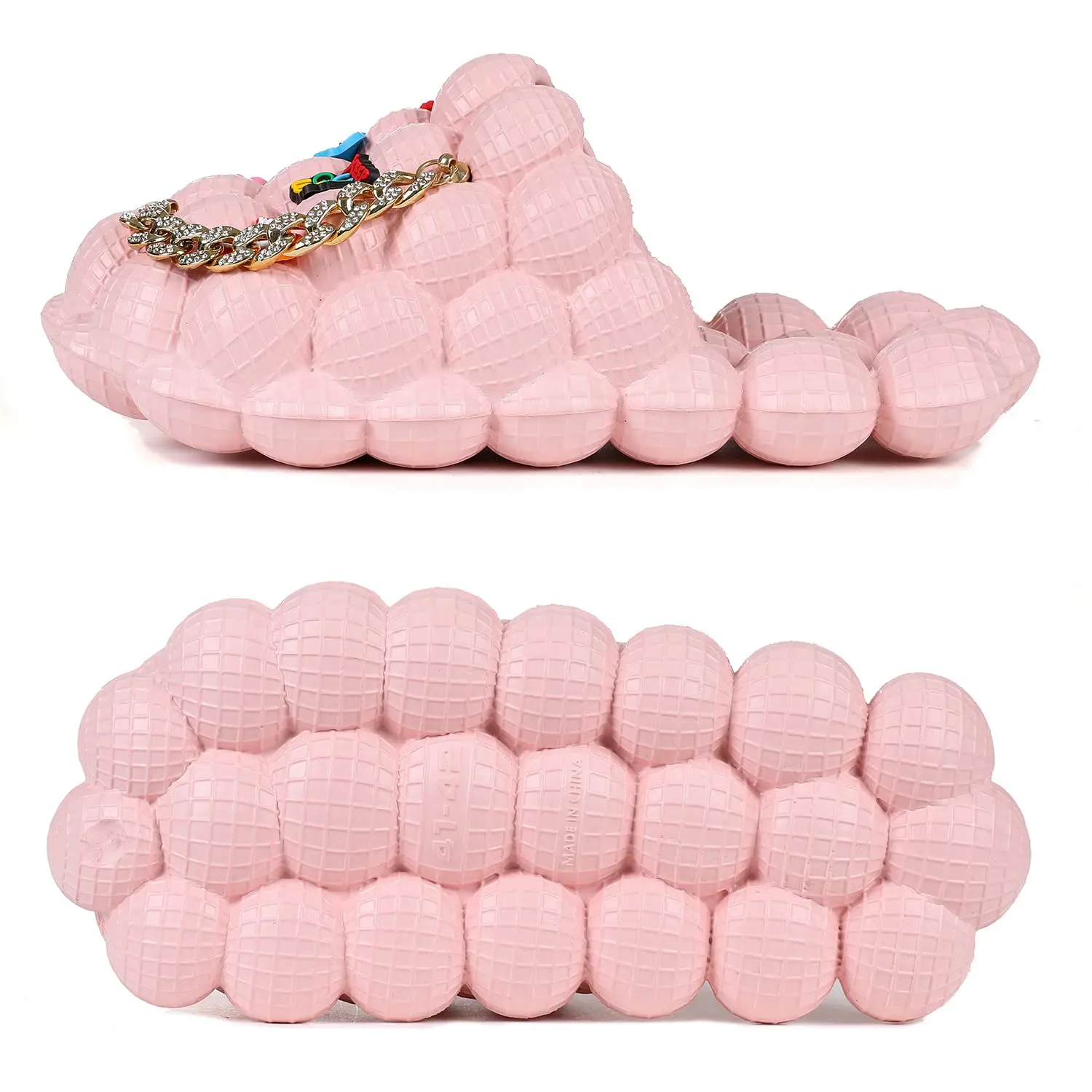 Pink Bubble Slides for Women Men Fashion Chain Bubble House Slippers Summer EVA Flip Flops Beach Slides Shoes Gift for Friends