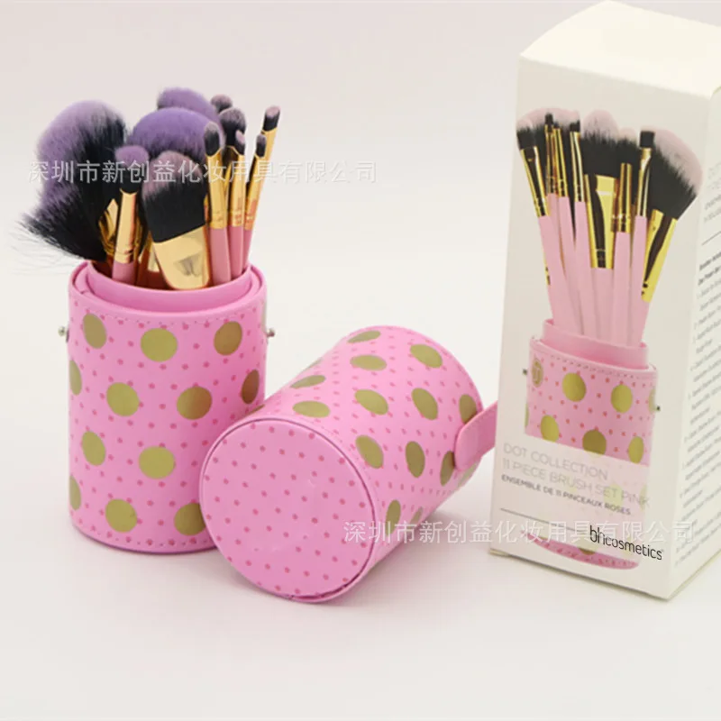 

Bh Cosmetics Set of 11 Pink Cylinders with Golden Dots Makeup Brushes Professional Makeup Kit Makeup Set Box Eyeliner Tool