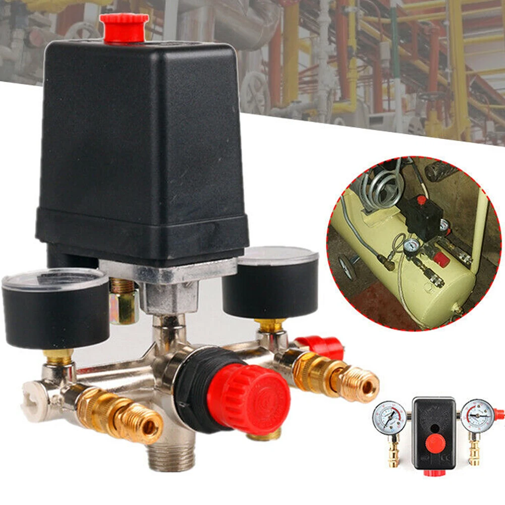 

Brand New Durability Industrial Air Compressor Control Switch Valve Manifold Regulator W/ Gauges Relief 220V 90-120PSI