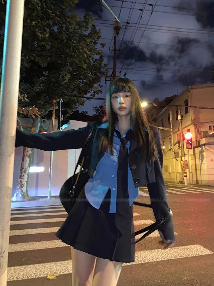 Рубашка RORORIRI с длинным рукавом и черным галстуком для женщин Классическая