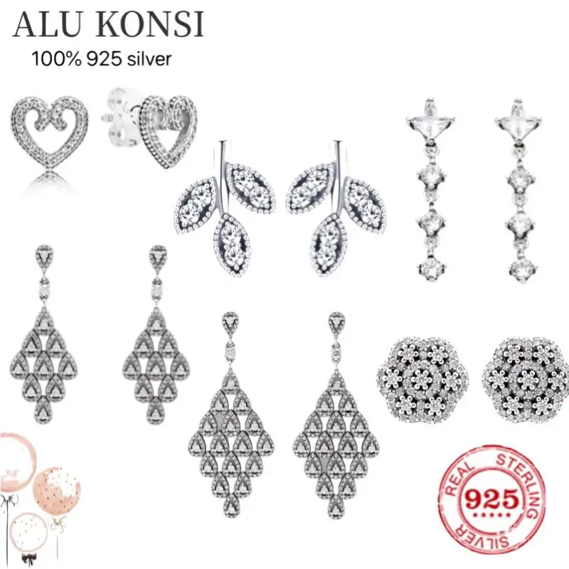 

925 Sterling Silver original glamour fashion water drop Snowflake heart-shaped leaf earrings Silver DIY women jewelry