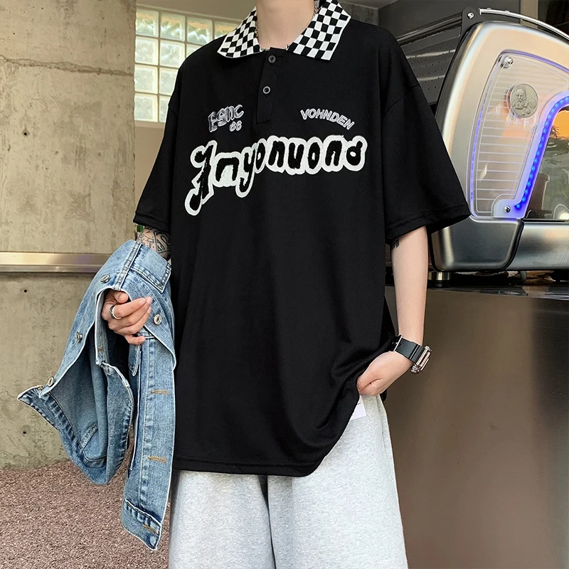 

Men's Short Sleeve Shirt 2022 Summer Checkerboard Short Sleeve Polo Shirt Men's New Loose Street Retro T-Shirt