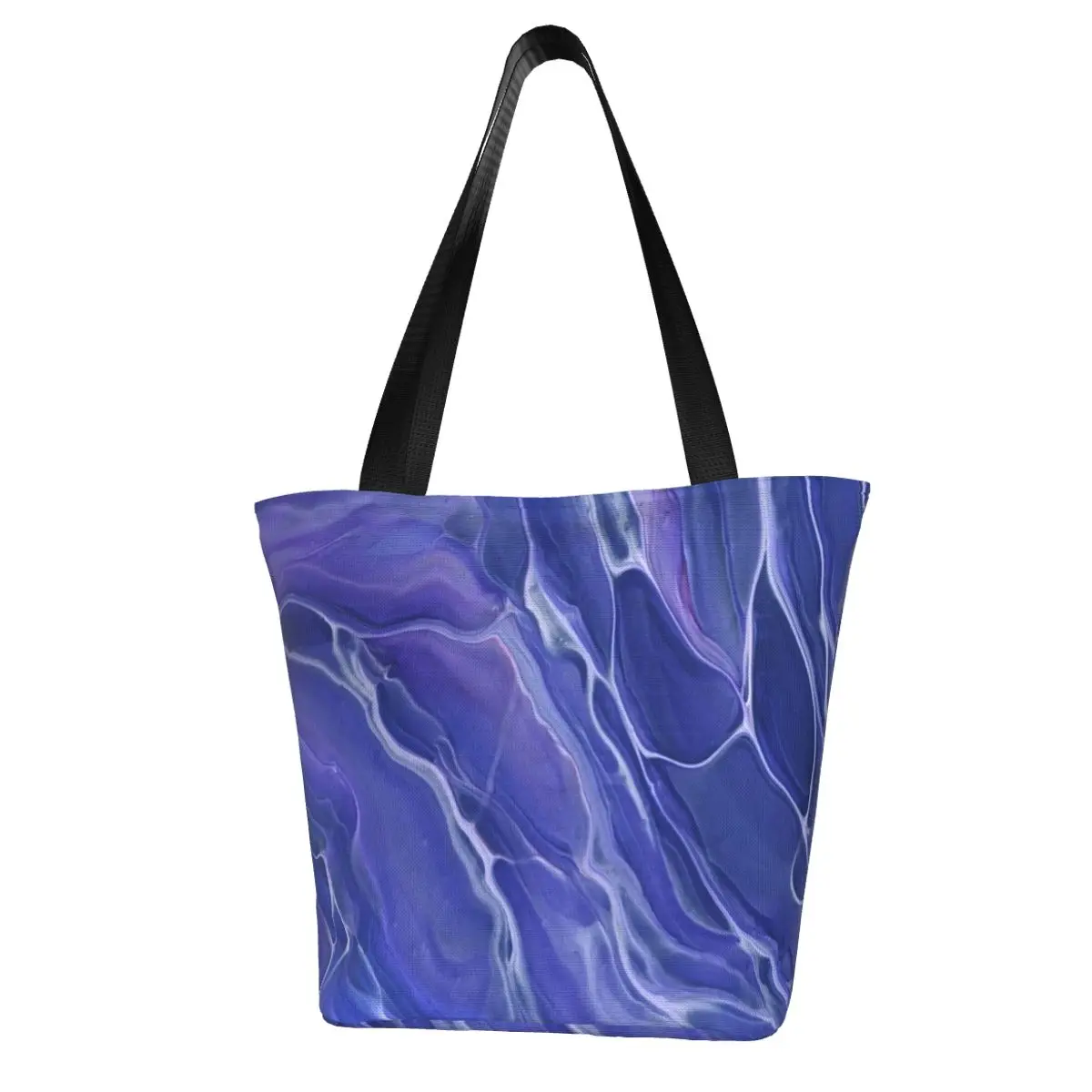 

Lavender Blue Marble Shopping Bag Fantasy Violet Abstraction Reusable Cloth Business Handbag Student Gift Bags