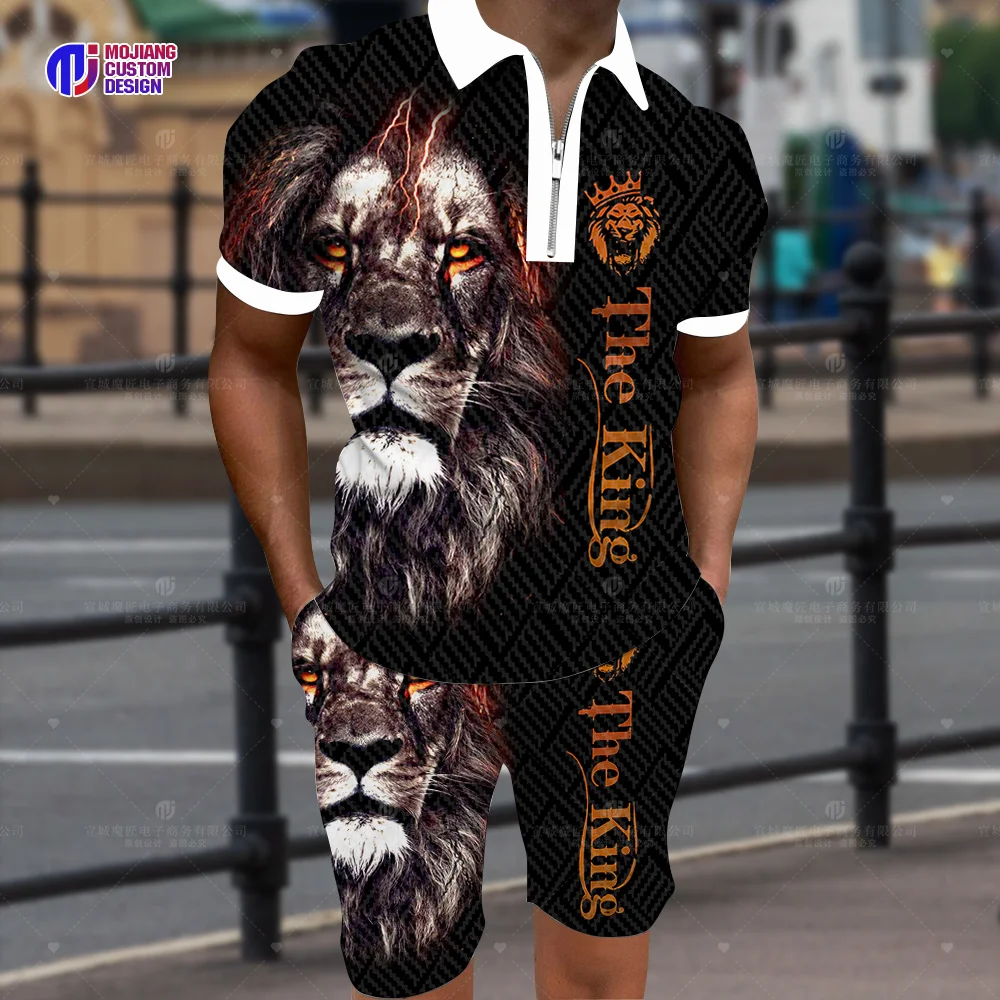 Cool The Tiger 3d Printed Polo Shirt/Shorts/Suit Summer Casual Lapel Short-Sleeved Animal Sportswear Two-Piece Sportswear