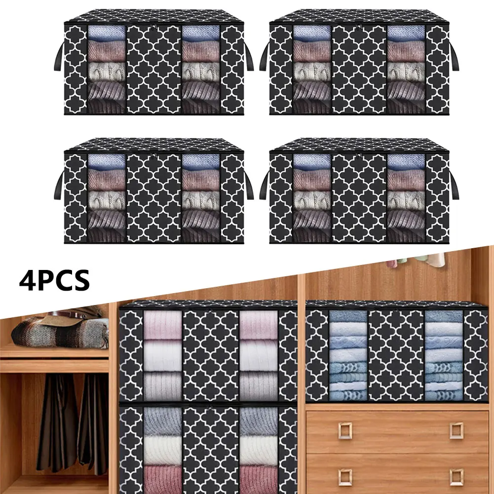 

4pcs Large Zipped Storage Bag For Blanket Clothes Duvet Pillow Quilt Clothes Closet Under Bed Storage Bag Organizer 60x43x35cm