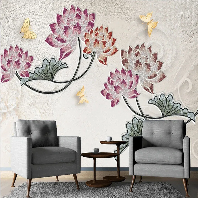 

Custom 3D Retro Abstract Imitation Embroidery Lotus Background Mural Wallpaper For Bedroom Walls Papel De Parede Tapety Fresco
