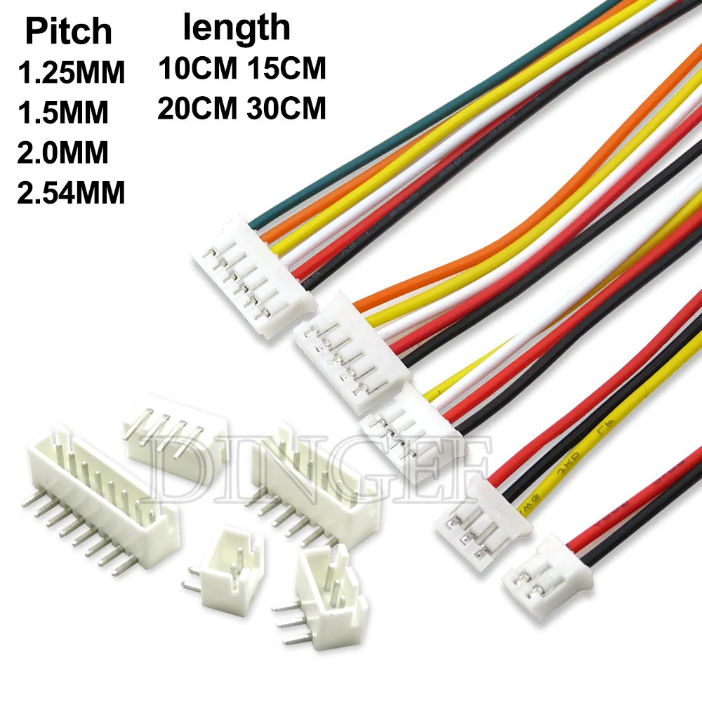 Штекер JST1.25 ZH1.5 PH2.0 XH2.54 с кабелем 10/20/30 см, 5 комплектов, 2/3/4/5/6/7/8/9/10P 2,54 мм
