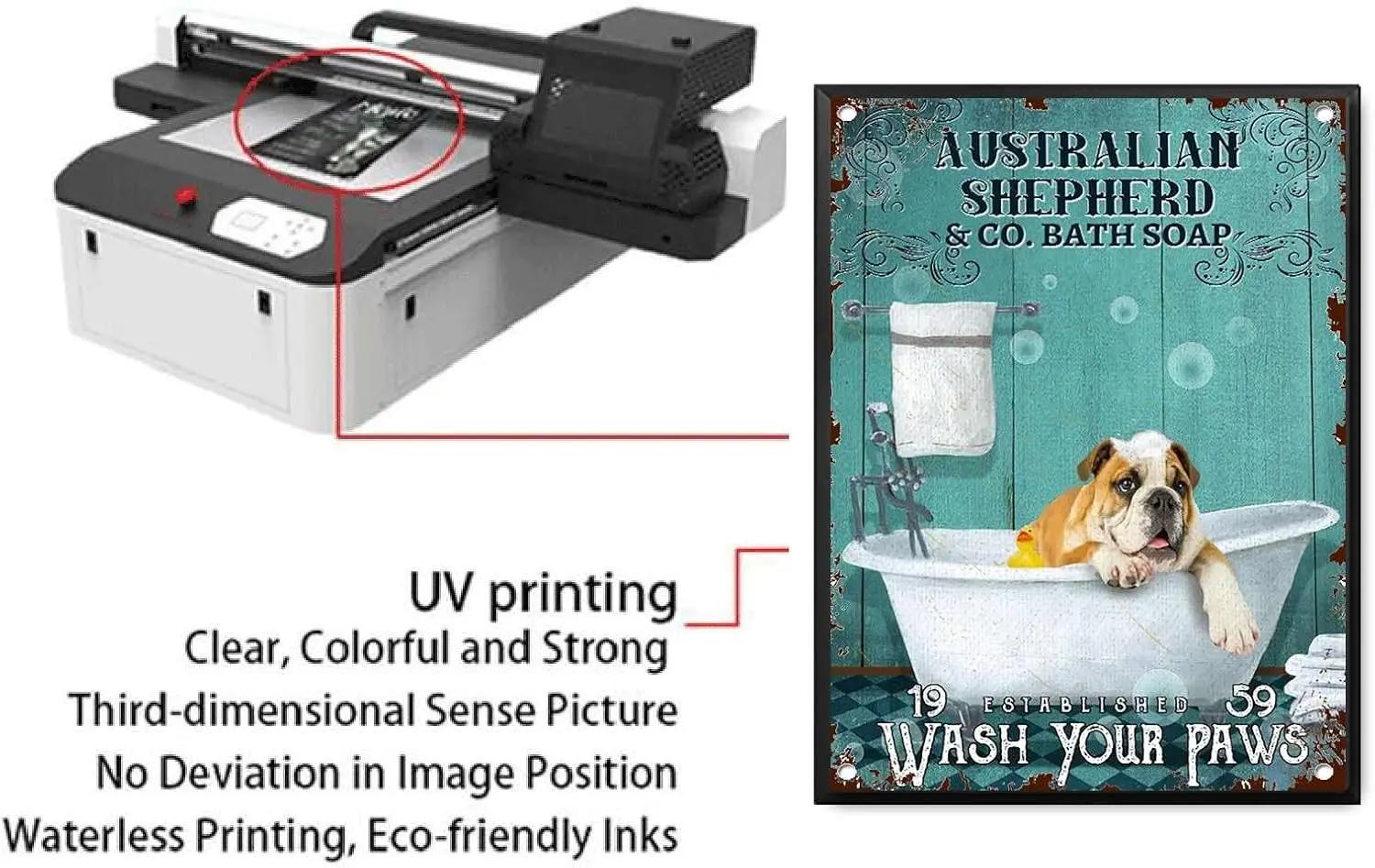 Tn Sgn ustrln Sheph Co Bth Sop Vntge Funny Dog Wsh Your Pw Wll rt Decor Metl 12x16nch-Wth Blck Frme