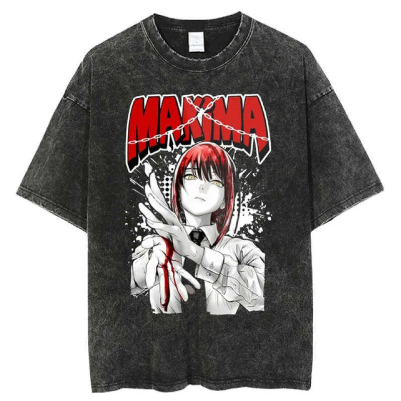 

Japan Anime Chainsaw Man Vintage Wash T Shirt Summer Unisex Streetwear Oversized New Fashion Graphic T-Shirts 100% Cotton Tees