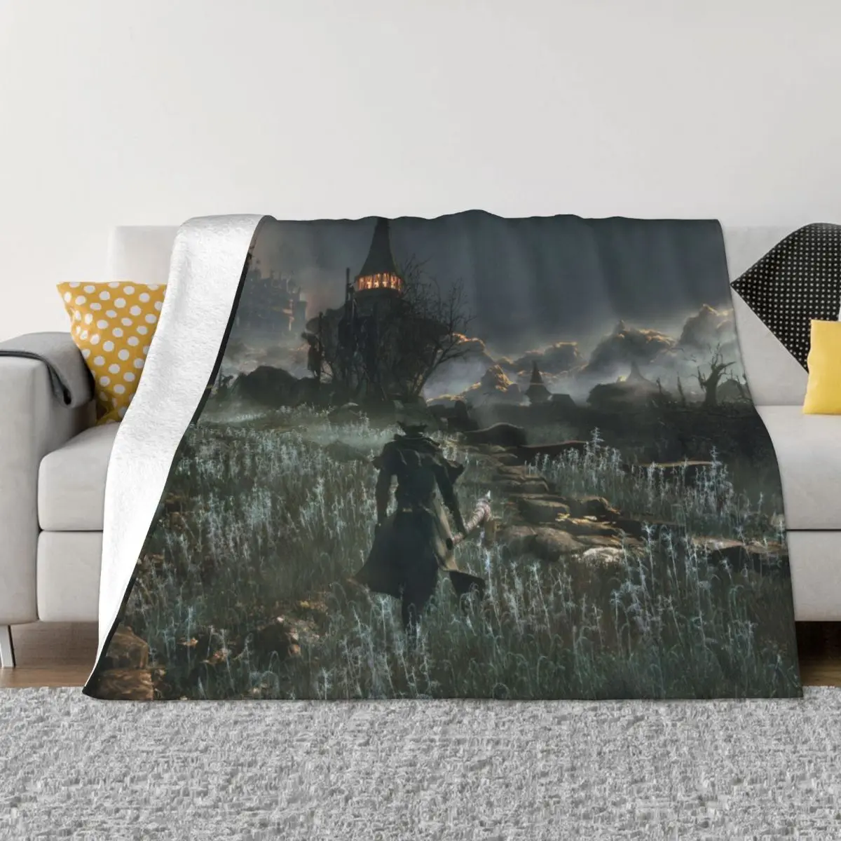 

Bloodborne Horror Game Flannel Throw Blanket The Old Hunters Blankets for Sofa Couch Ultra-Soft Bedroom Quilt